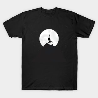 Woman doing exercise on a mountain top T-Shirt